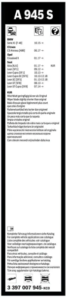 Комплект стеклоочистителей Bosch Aerotwin A945S